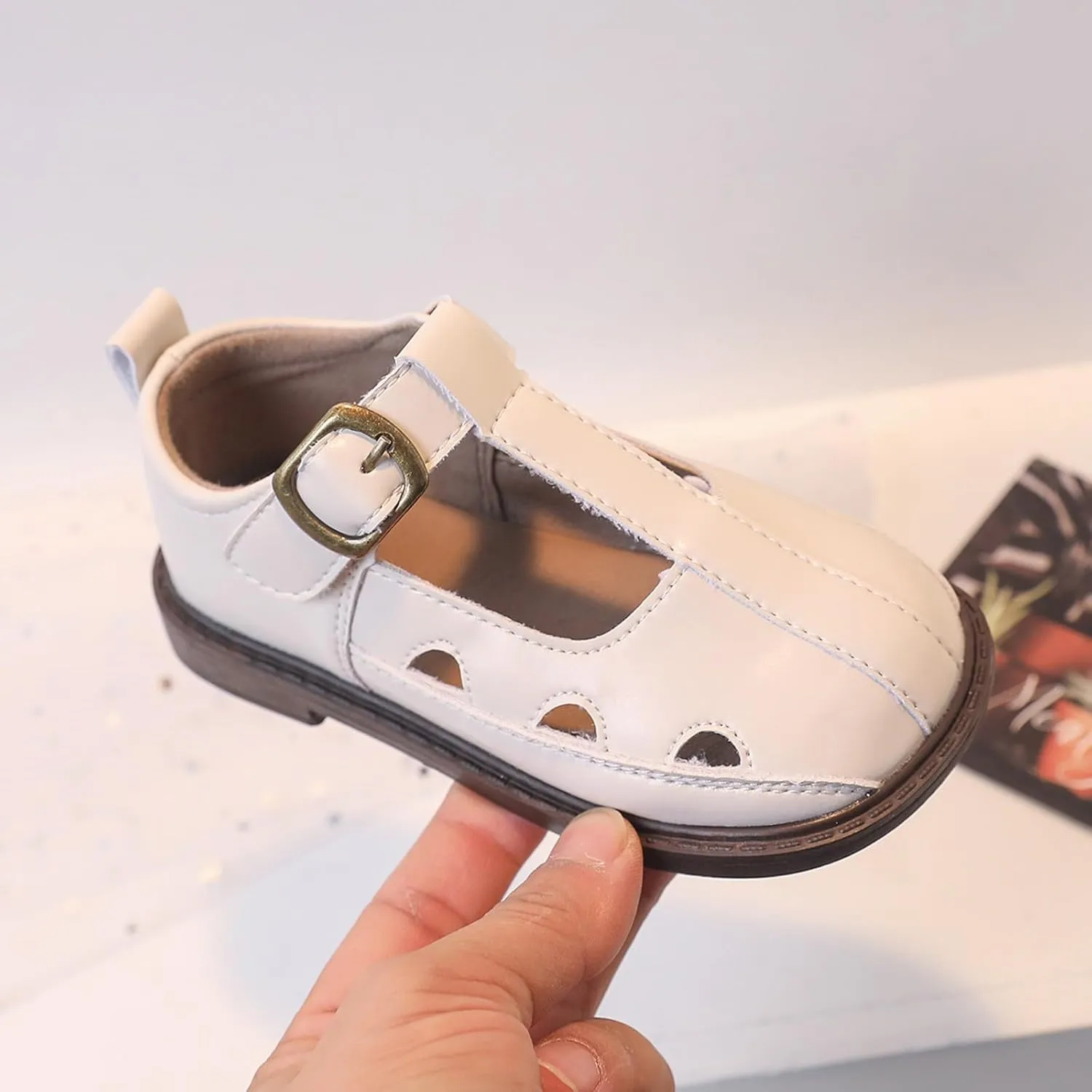 Girls Leather Closed Toe Hollow Sandals Mary Jane Dress Shoes Ballet Flat𝘀 Toddler School Par𝘁y Princess Shoes