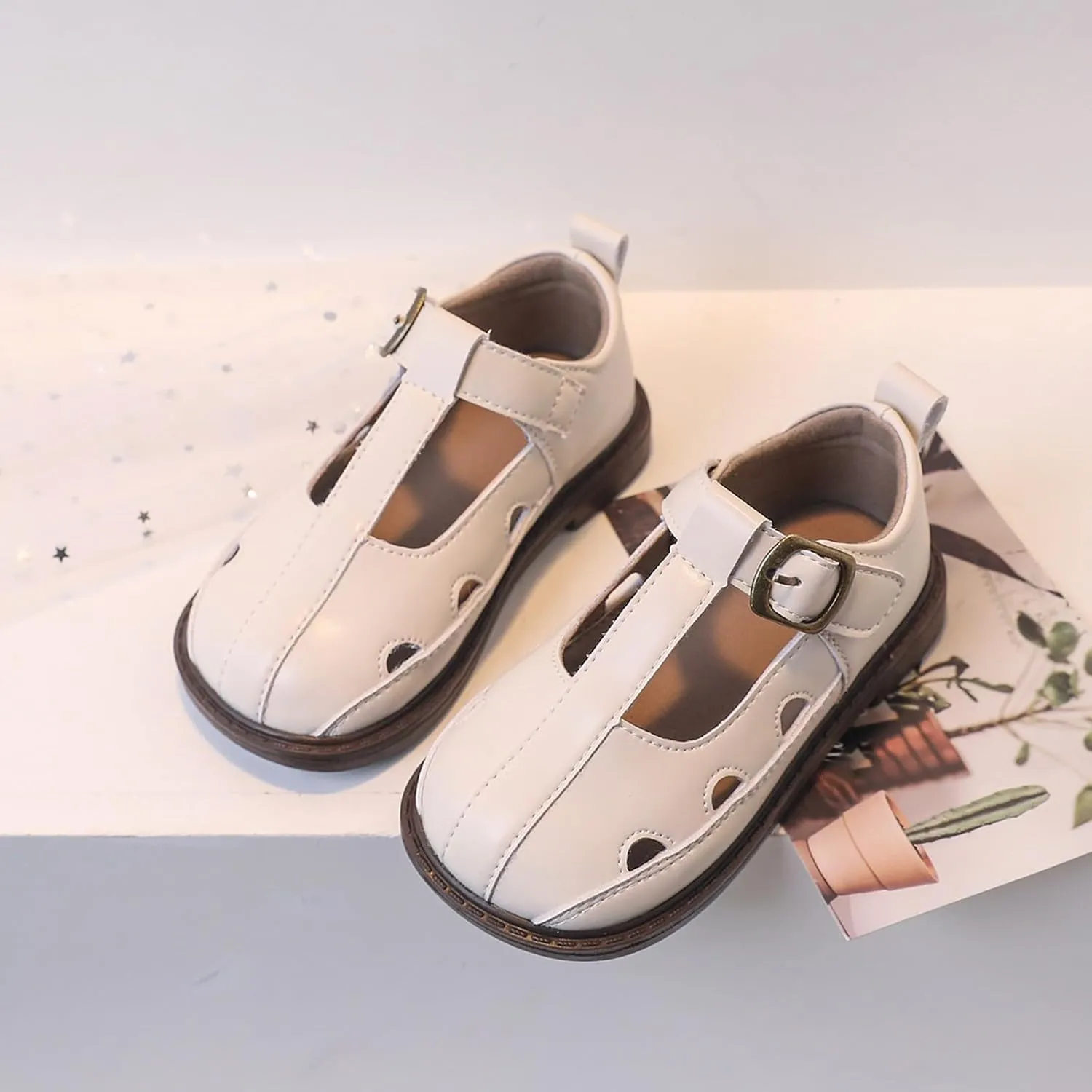 Girls Leather Closed Toe Hollow Sandals Mary Jane Dress Shoes Ballet Flat𝘀 Toddler School Par𝘁y Princess Shoes
