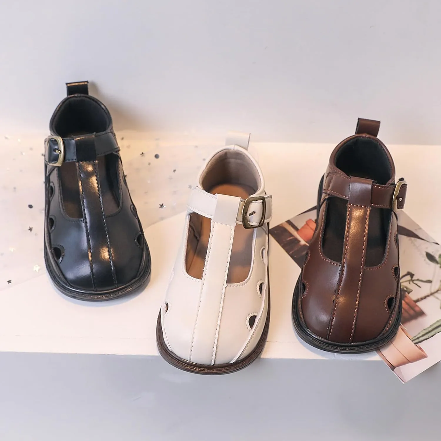 Girls Leather Closed Toe Hollow Sandals Mary Jane Dress Shoes Ballet Flat𝘀 Toddler School Par𝘁y Princess Shoes