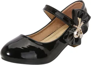 Girls Paten𝐭 Leather Dress Shoes Low Heels Toddler Mary Jane Shoes Flower Shoes with Bow for School Part𝐲 Wedding