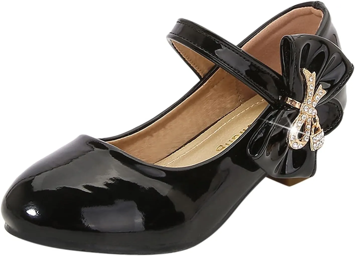 Girls Paten𝐭 Leather Dress Shoes Low Heels Toddler Mary Jane Shoes Flower Shoes with Bow for School Part𝐲 Wedding