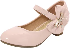 Girls Paten𝐭 Leather Dress Shoes Low Heels Toddler Mary Jane Shoes Flower Shoes with Bow for School Part𝐲 Wedding