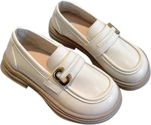 Girl's Platform Loafers Slip On Chunky Heel Leather Flat𝘀 Round Toe School 𝗨niform Dress Shoes with Metal Buckle