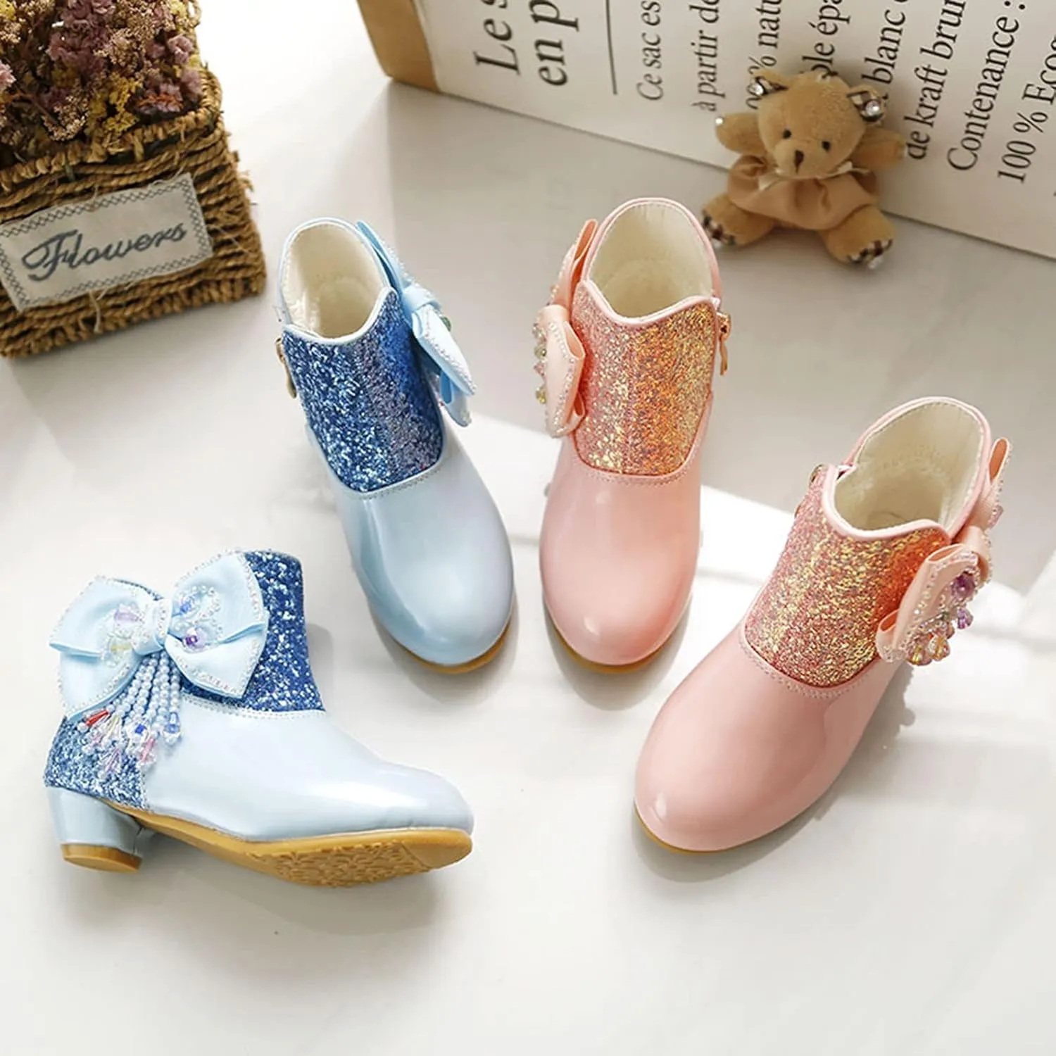 Girls Short Boots Ankle Boots Low Chunky Stacked Heel Boot Ankle Anti-Slip Boots Winter Cowgirl Boots