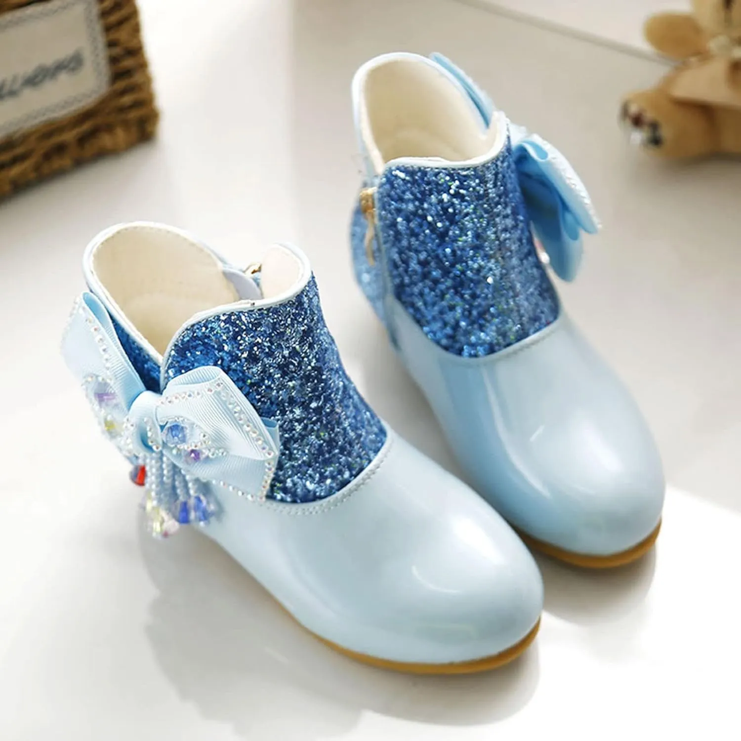 Girls Short Boots Ankle Boots Low Chunky Stacked Heel Boot Ankle Anti-Slip Boots Winter Cowgirl Boots