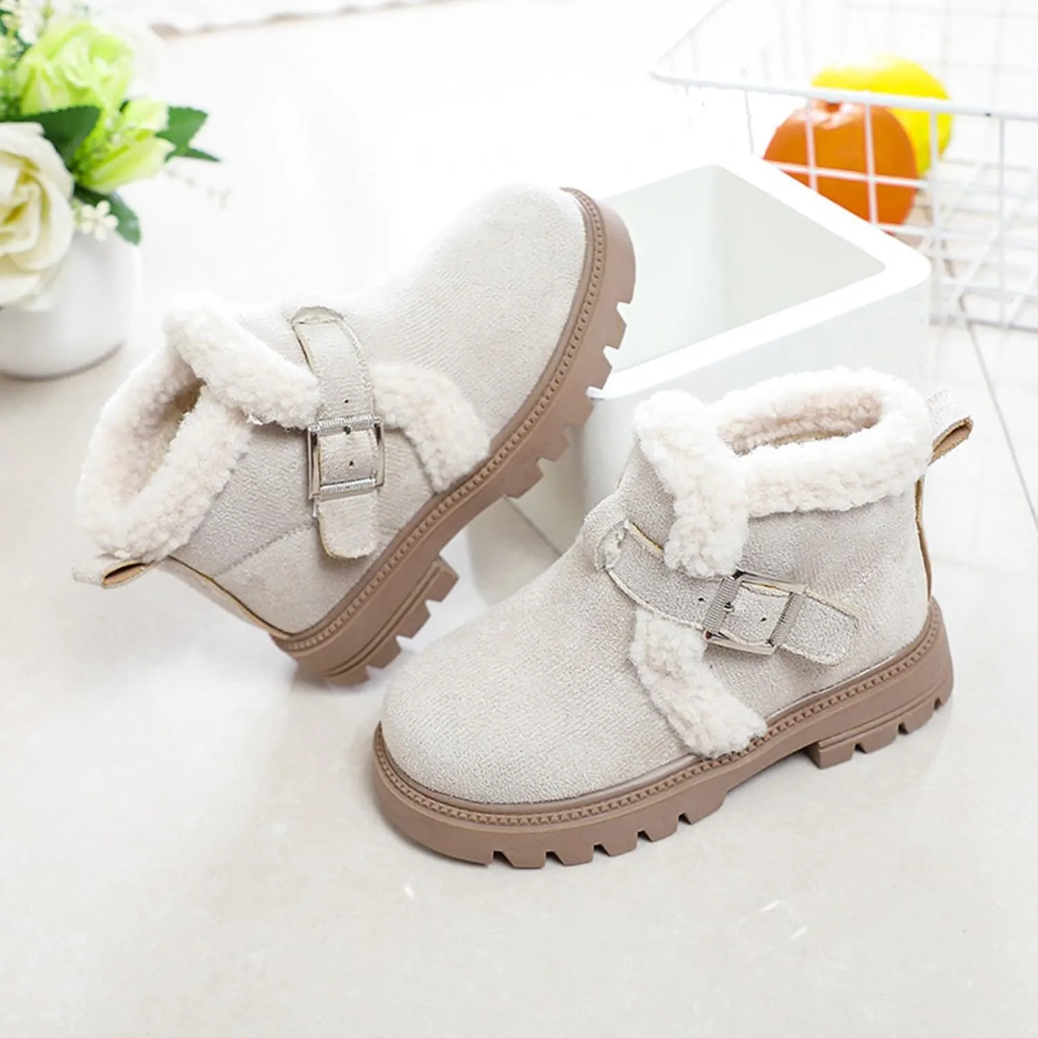 Girls Winter Boots Ankle Booties Kids Winter Booties Fashion Fur Lined Lightweight Warm Snow Booties for Everyday