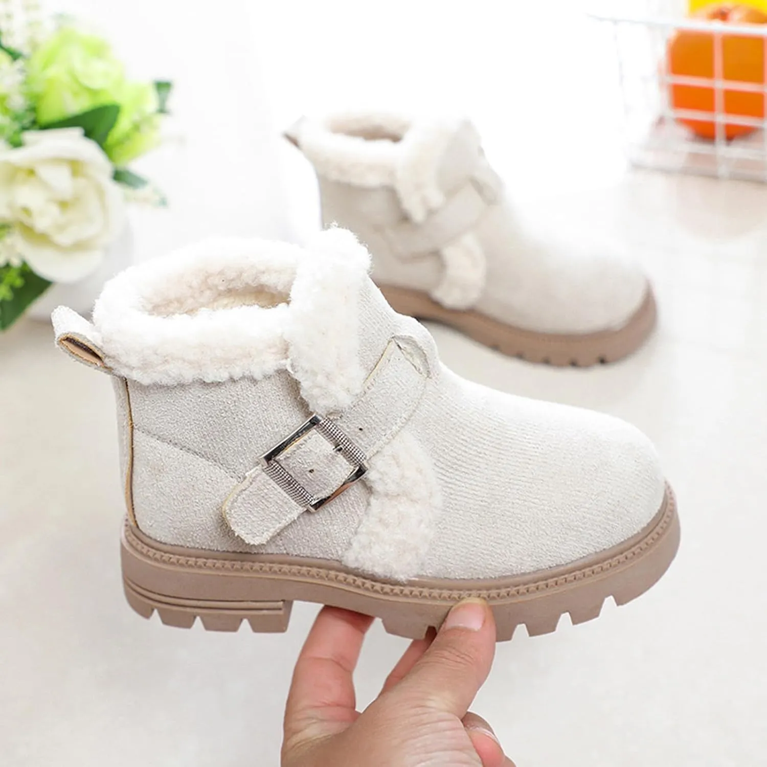Girls Winter Boots Ankle Booties Kids Winter Booties Fashion Fur Lined Lightweight Warm Snow Booties for Everyday