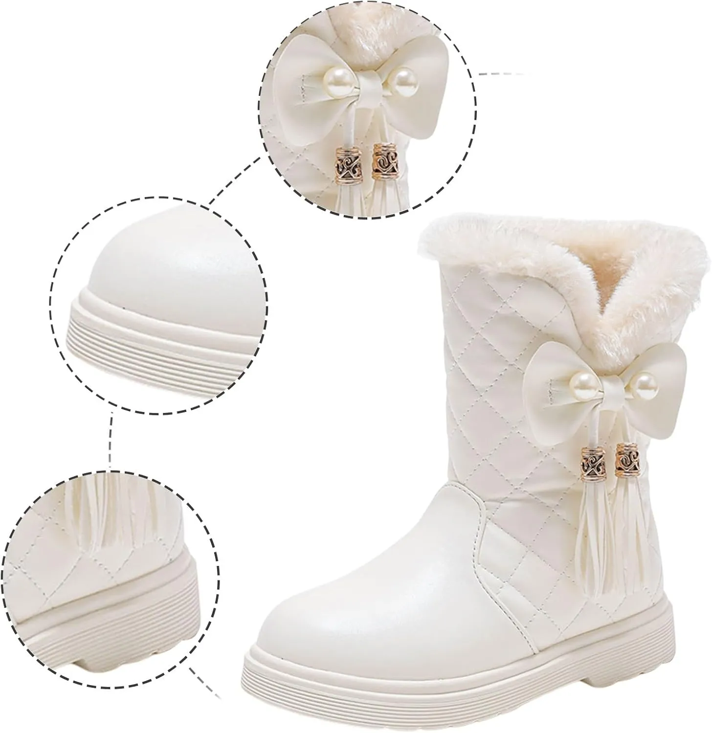 Girls Winter Snow Boots Faux Fur Lined Slip on Ankle Booties Mid Calf Non-Slip Outdoor Walking Shoes Little/Big Kids