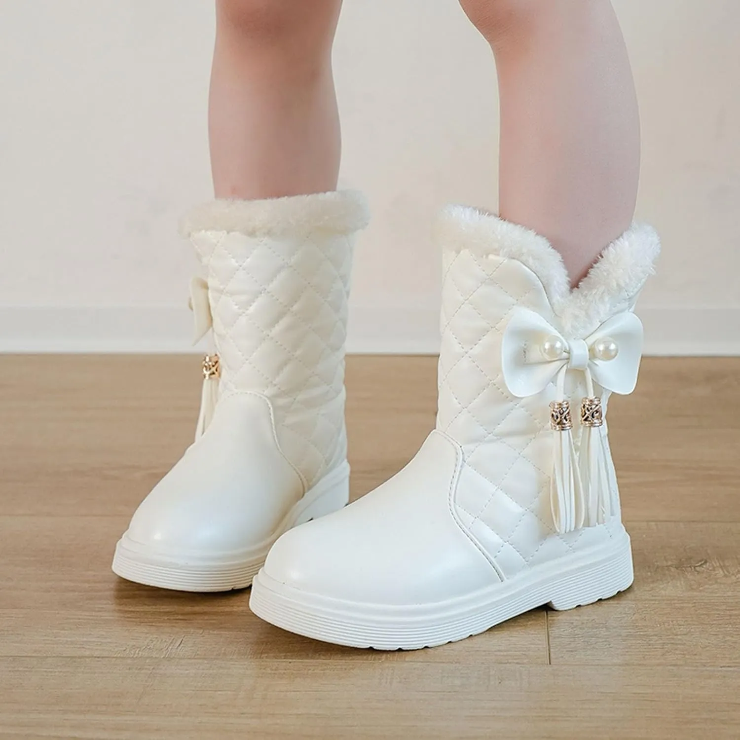 Girls Winter Snow Boots Faux Fur Lined Slip on Ankle Booties Mid Calf Non-Slip Outdoor Walking Shoes Little/Big Kids