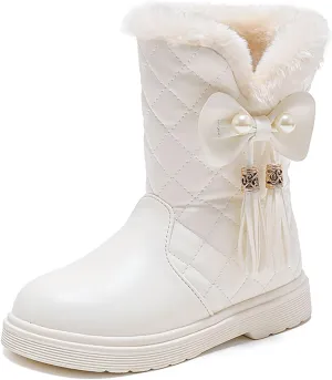 Girls Winter Snow Boots Faux Fur Lined Slip on Ankle Booties Mid Calf Non-Slip Outdoor Walking Shoes Little/Big Kids