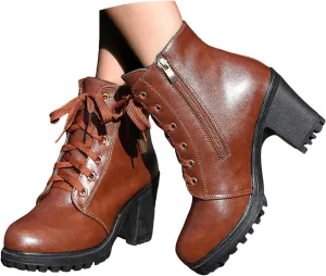 Goth Boots for Women Goth Chunky Platform Boots Lace up Combat Ankle Boots High Chunky Heel Fashion Heeled Booties