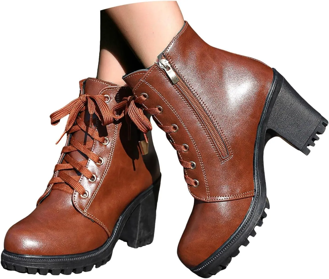 Goth Boots for Women Goth Chunky Platform Boots Lace up Combat Ankle Boots High Chunky Heel Fashion Heeled Booties