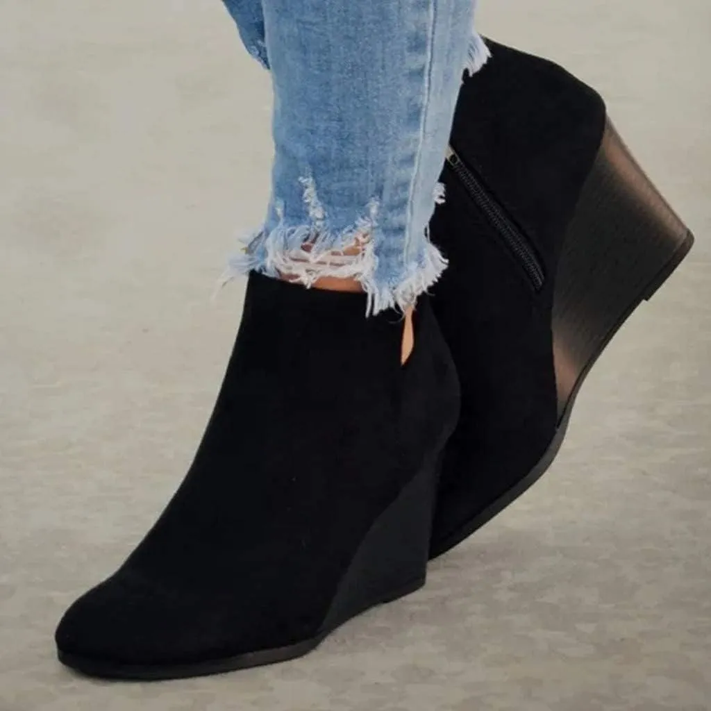 GUNIYIFS Women's Wedge Booties and Ankle Boots Comfortable Ankle Short Boots for Women Fashion Dressy Sexy Heels Shoes with Zipper