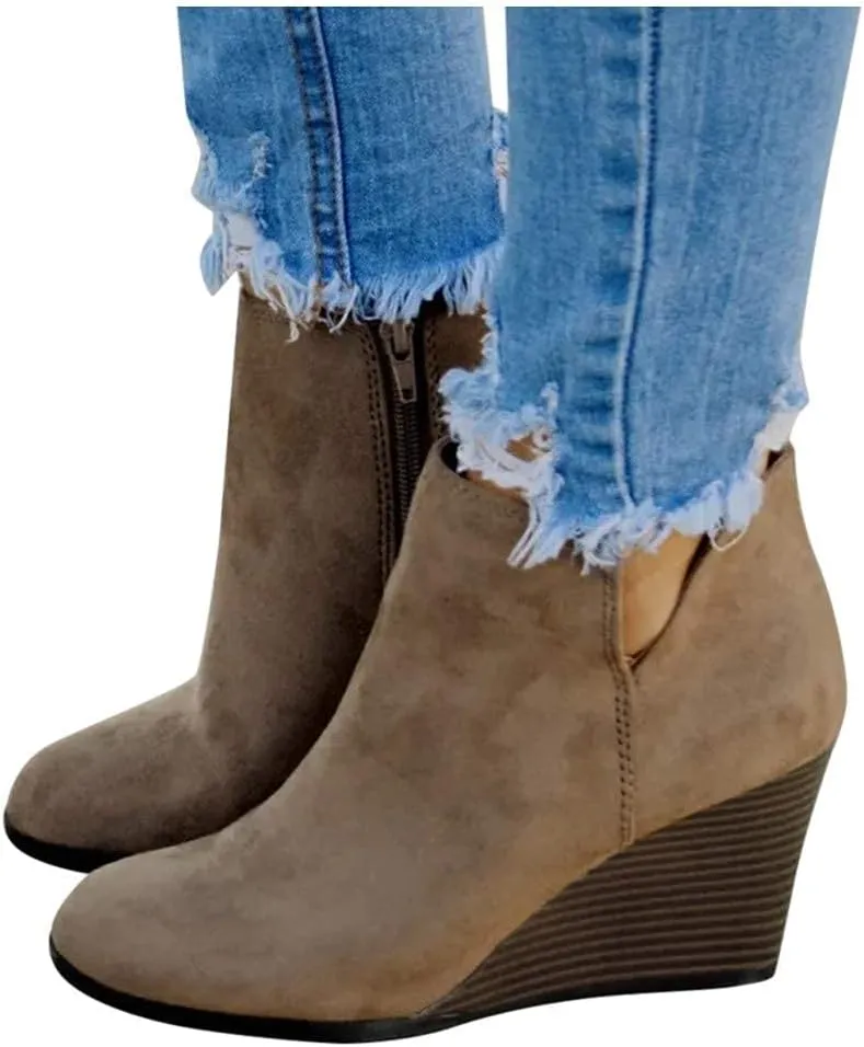 GUNIYIFS Women's Wedge Booties and Ankle Boots Comfortable Ankle Short Boots for Women Fashion Dressy Sexy Heels Shoes with Zipper