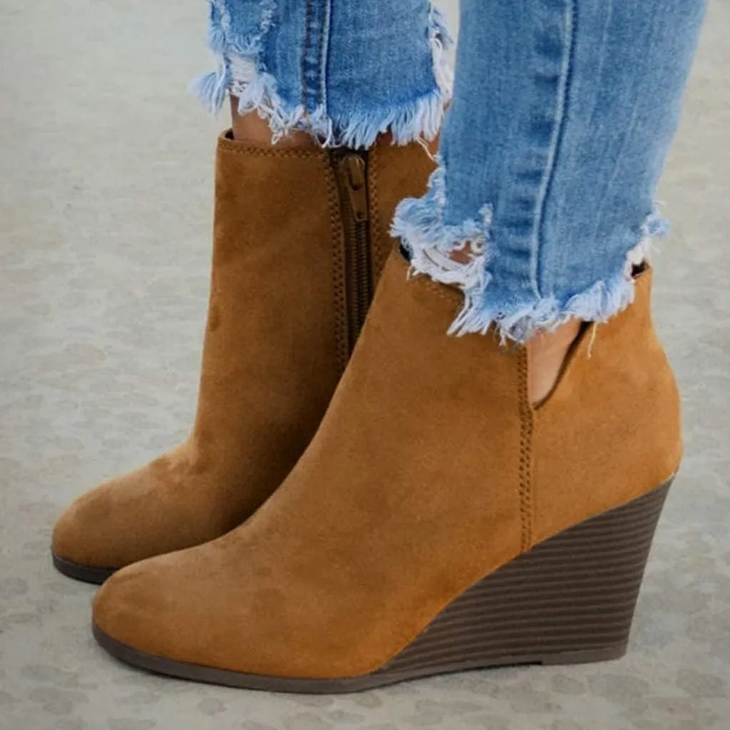 GUNIYIFS Women's Wedge Booties and Ankle Boots Comfortable Ankle Short Boots for Women Fashion Dressy Sexy Heels Shoes with Zipper