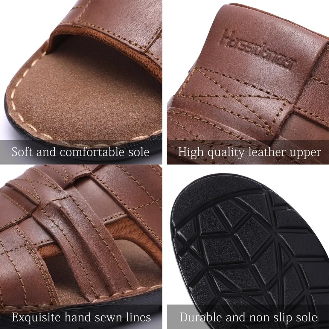 Harssidanzar Leather Slide Sandals for Men Memory foam Lightweight Summer Mens Sandals Outdoor Mens Beach slip on Sandal KM228US