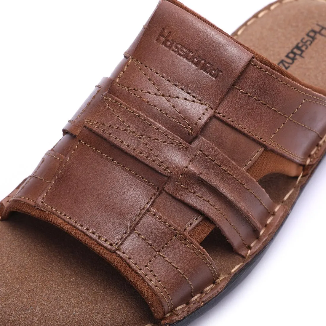 Harssidanzar Leather Slide Sandals for Men Memory foam Lightweight Summer Mens Sandals Outdoor Mens Beach slip on Sandal KM228US