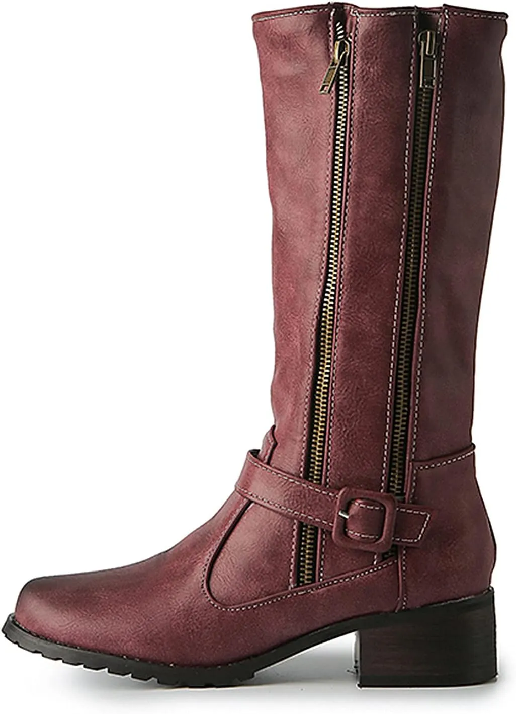 Hiking Boots Women Vintage Lug Sole Mid-Calf Boots Round Toe Chunky Heel Boots Zipper Fall Ankle Booties