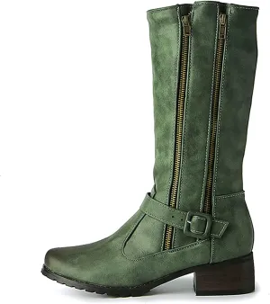 Hiking Boots Women Vintage Lug Sole Mid-Calf Boots Round Toe Chunky Heel Boots Zipper Fall Ankle Booties