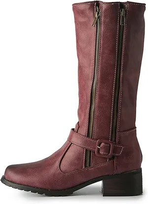 Hiking Boots Women Vintage Lug Sole Mid-Calf Boots Round Toe Chunky Heel Boots Zipper Fall Ankle Booties