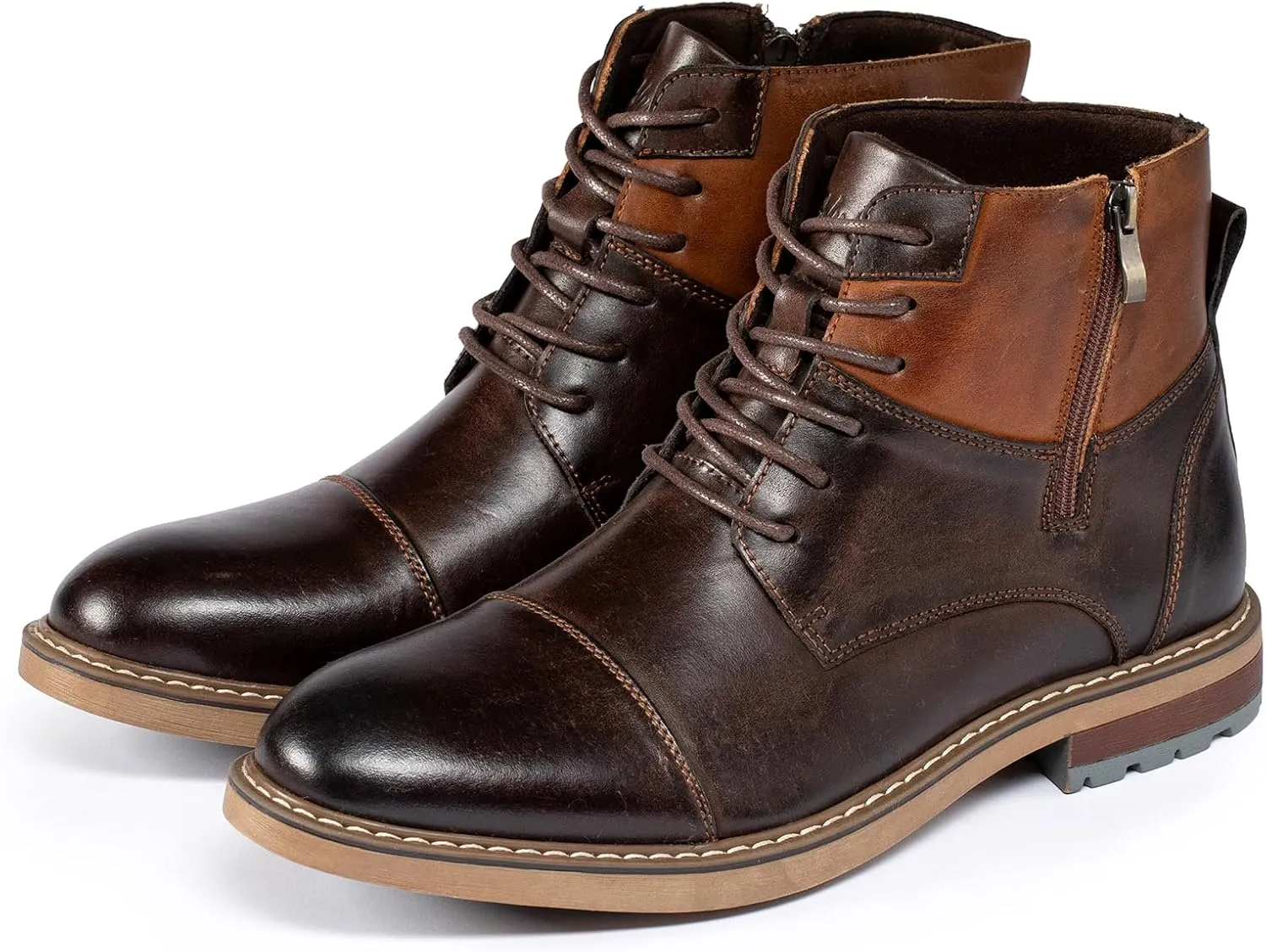 Holy dove Mens Oxford Leather Dress Boots Cap Toe Side Zip Fashion Mid Top Chukka Ankle Boots for Men