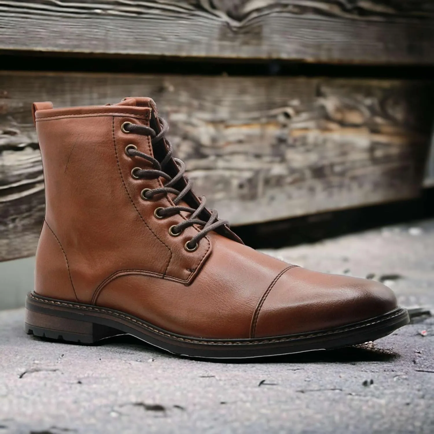 Jazam Men's Carson Distressed Cap Toe Tall Motorcycle Military Combat Dress Boots