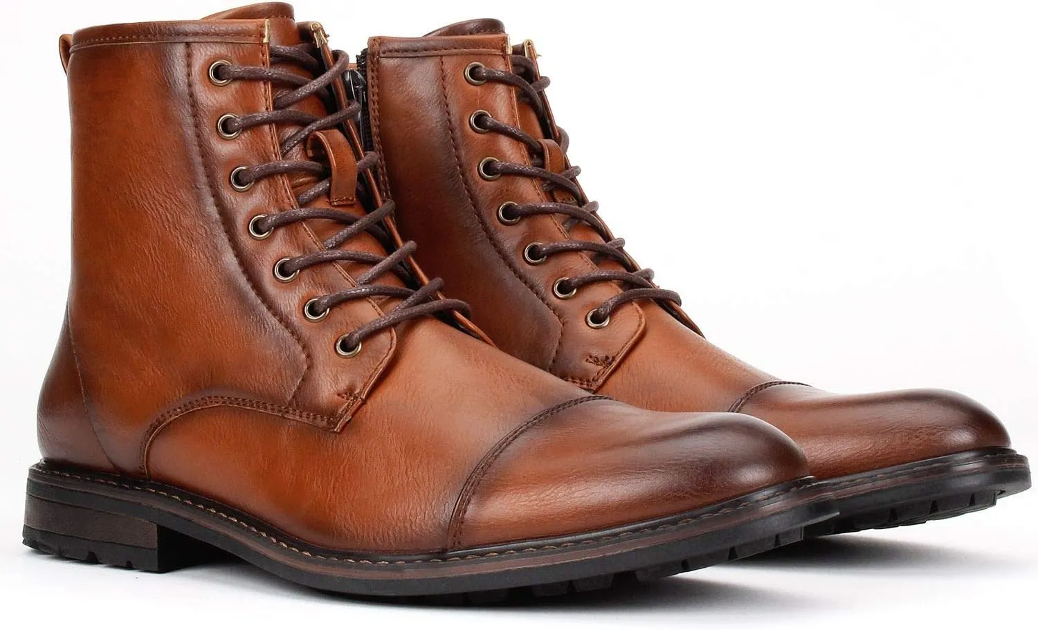 Jazam Men's Carson Distressed Cap Toe Tall Motorcycle Military Combat Dress Boots