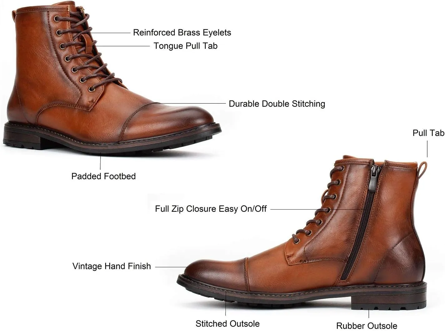 Jazam Men's Carson Distressed Cap Toe Tall Motorcycle Military Combat Dress Boots