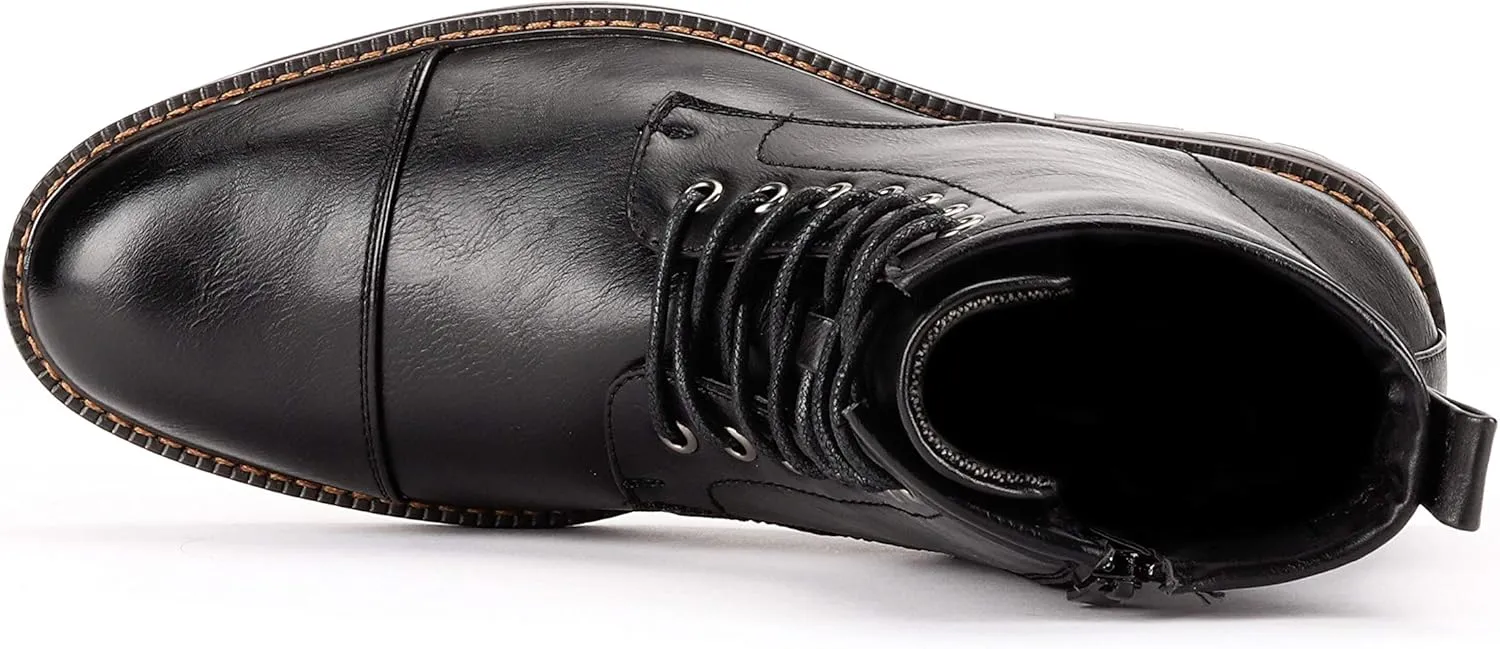Jazam Men's Carson Distressed Cap Toe Tall Motorcycle Military Combat Dress Boots
