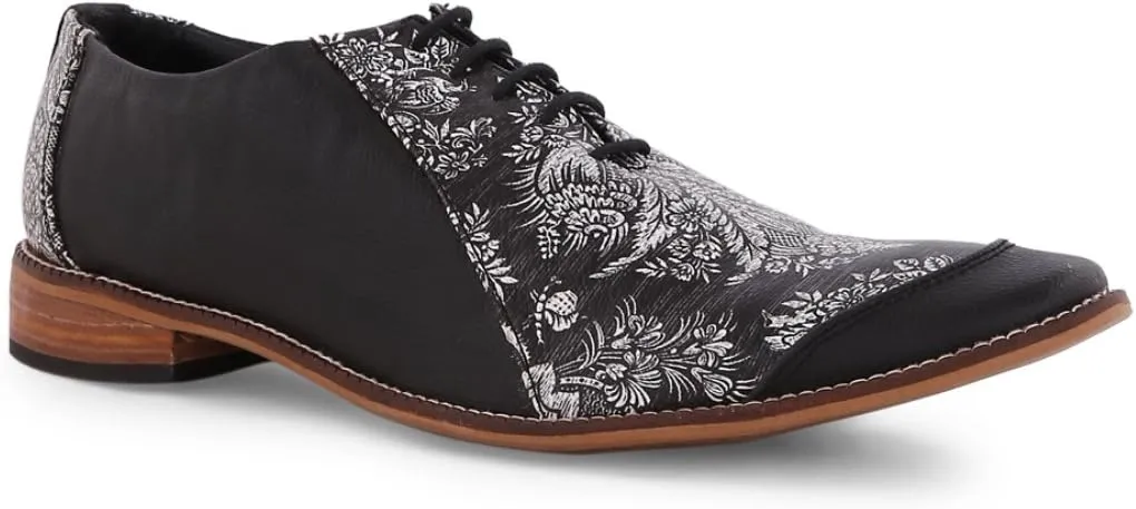 KANVAS Men's Black Faux Leather Pointed Toe Brogues Shoe