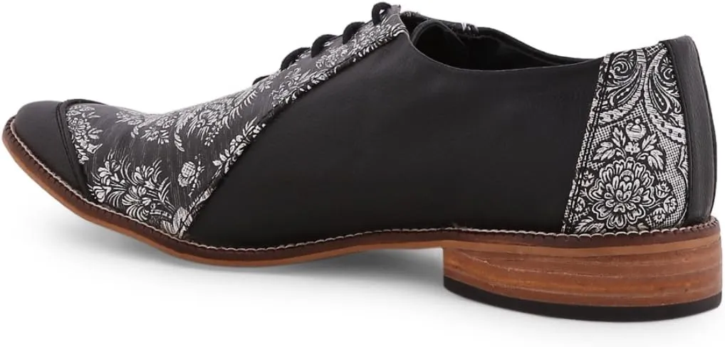 KANVAS Men's Black Faux Leather Pointed Toe Brogues Shoe