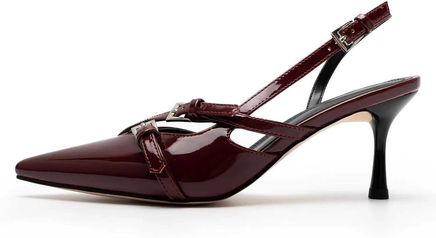 KaroNairy Kitten Heels for Women Pointed Toe Slingback Heels Closed Toe Wedding Dress Pumps with Buckles