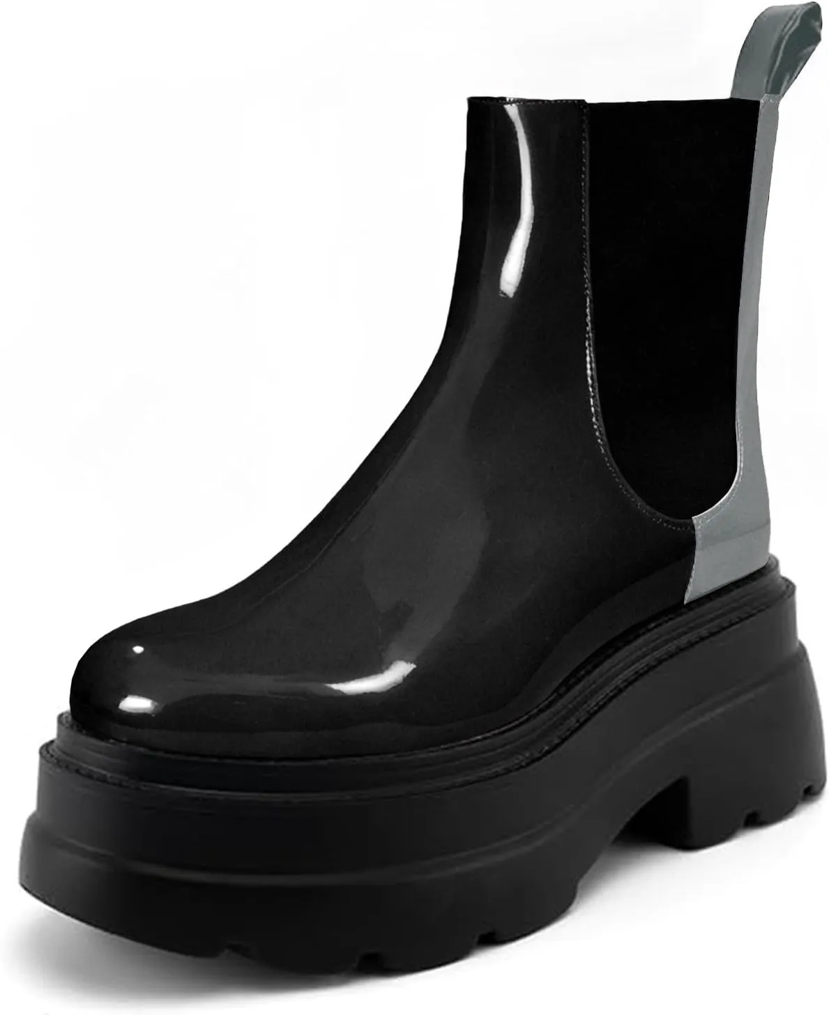KaroNairy Women's Chelsea Boots Platform Ankle Booties Lug Sole Slip-On Short Boot Round Toe Boots