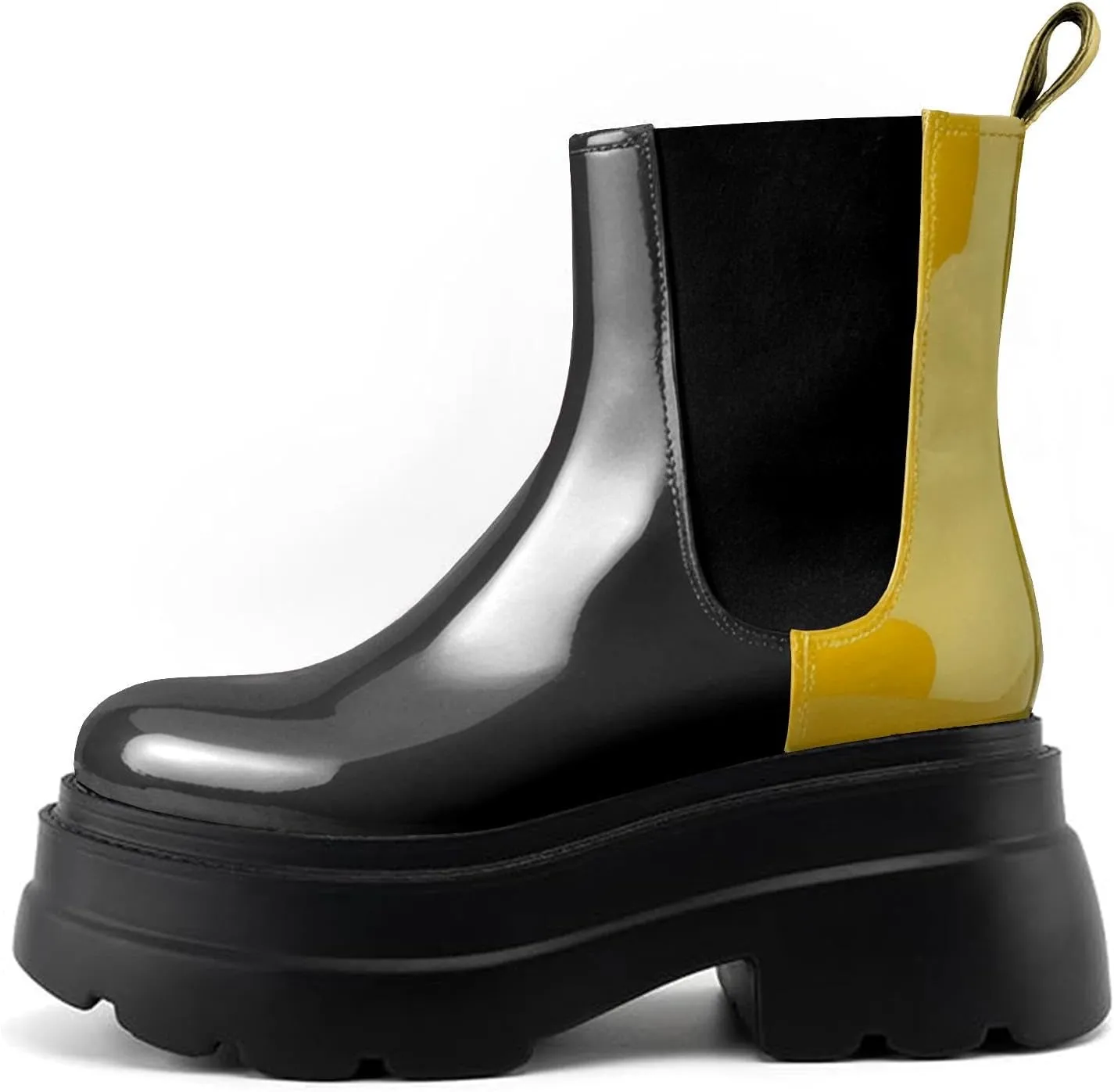 KaroNairy Women's Chelsea Boots Platform Ankle Booties Lug Sole Slip-On Short Boot Round Toe Boots