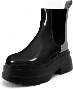 KaroNairy Women's Chelsea Boots Platform Ankle Booties Lug Sole Slip-On Short Boot Round Toe Boots