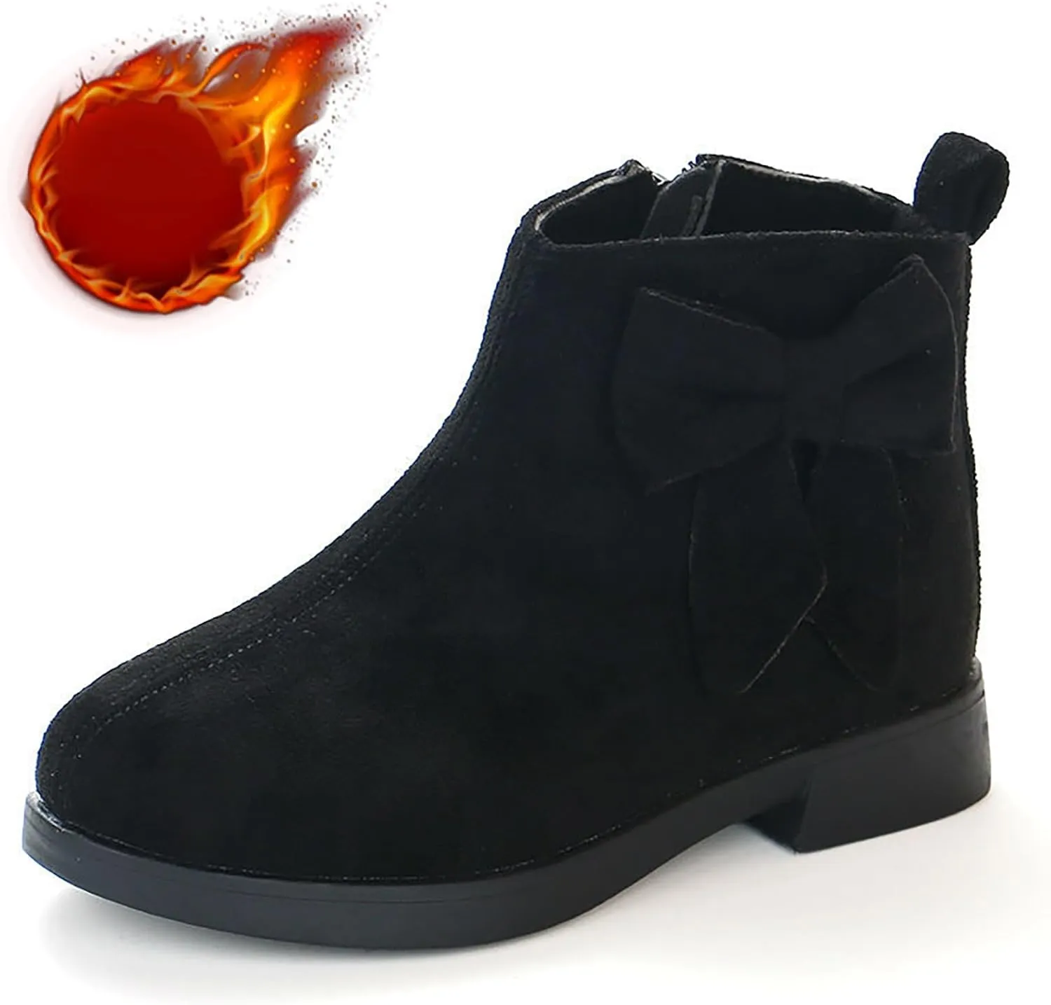 Kids Comfort Boots Warm Side Zipper Boots Low Heel Short Booties Walking Shoes for Toddlers Little Kid