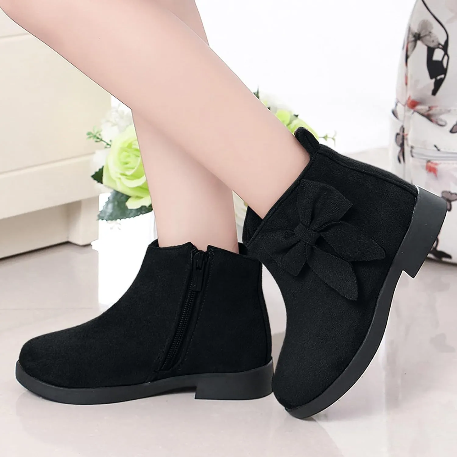 Kids Comfort Boots Warm Side Zipper Boots Low Heel Short Booties Walking Shoes for Toddlers Little Kid
