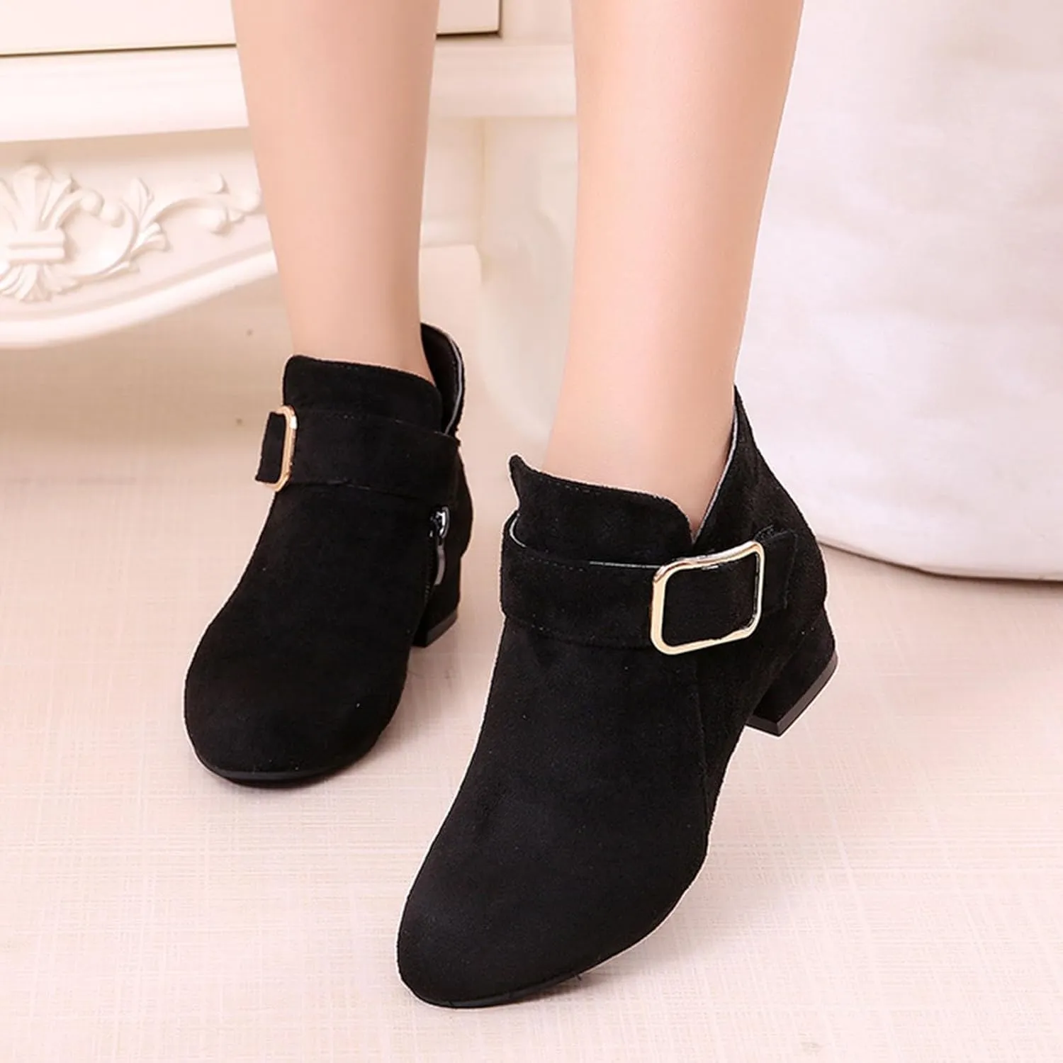 Kids Girls Ankle Boots Chunky Low Block Heel Short Dress Booties Pointed Toe Cut V Short Booties Winter Shoes