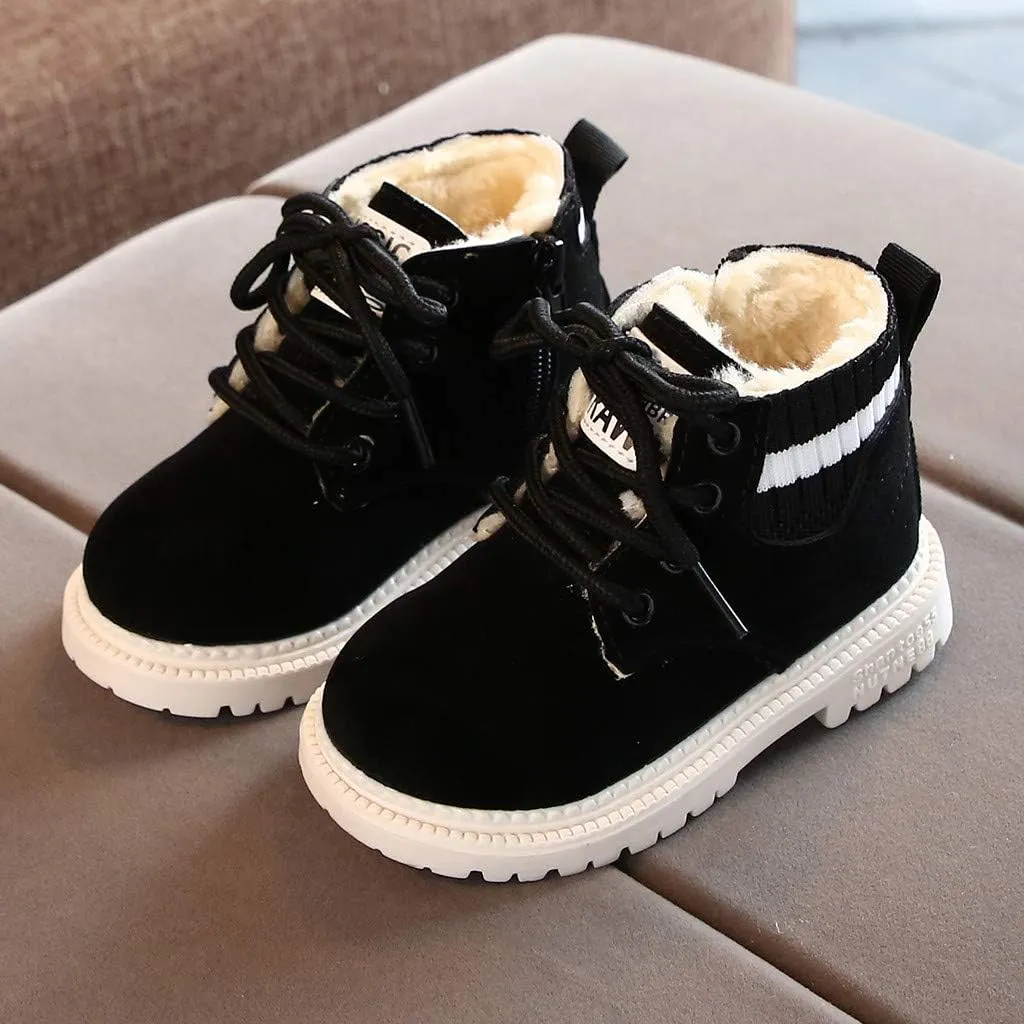 Kids Winter Boots Boys Girls Short Boots Kids Outdoor Waterproof Hiking Ankle Boots Soft Fuzzy Non-Slip Snow Boots