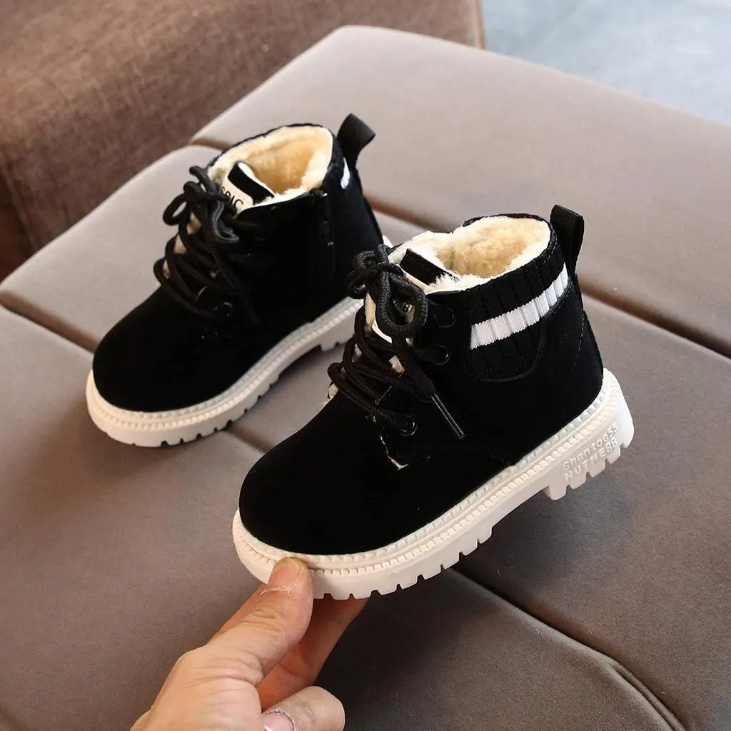 Kids Winter Boots Boys Girls Short Boots Kids Outdoor Waterproof Hiking Ankle Boots Soft Fuzzy Non-Slip Snow Boots