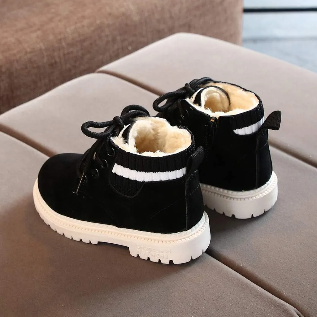 Kids Winter Boots Boys Girls Short Boots Kids Outdoor Waterproof Hiking Ankle Boots Soft Fuzzy Non-Slip Snow Boots