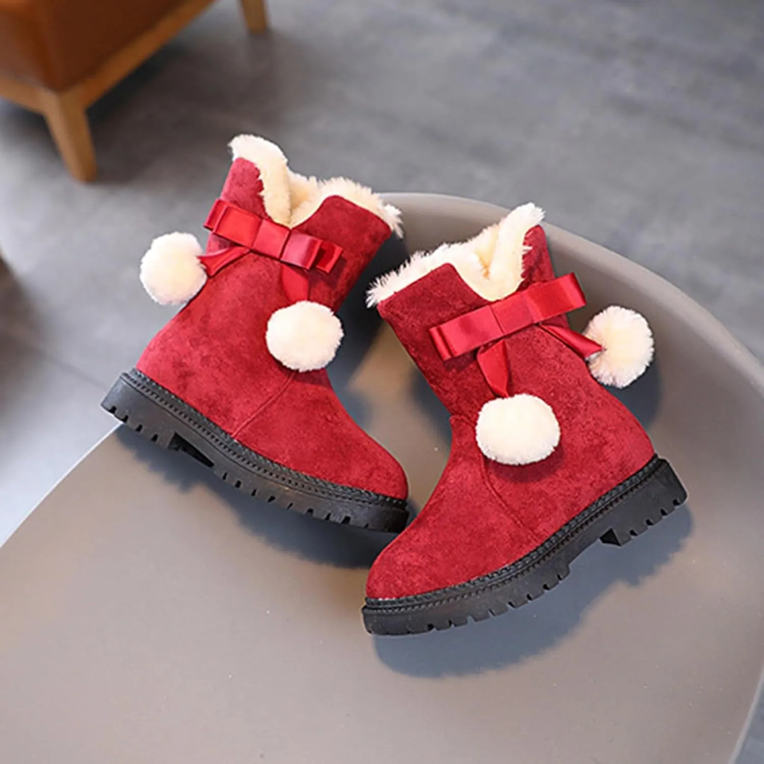 Kids Winter Boots Girls Boots Kids Winter Faux Fur Warm Snow Ankle Boots Non Slip Warm Comfortable Cute Walking Shoes