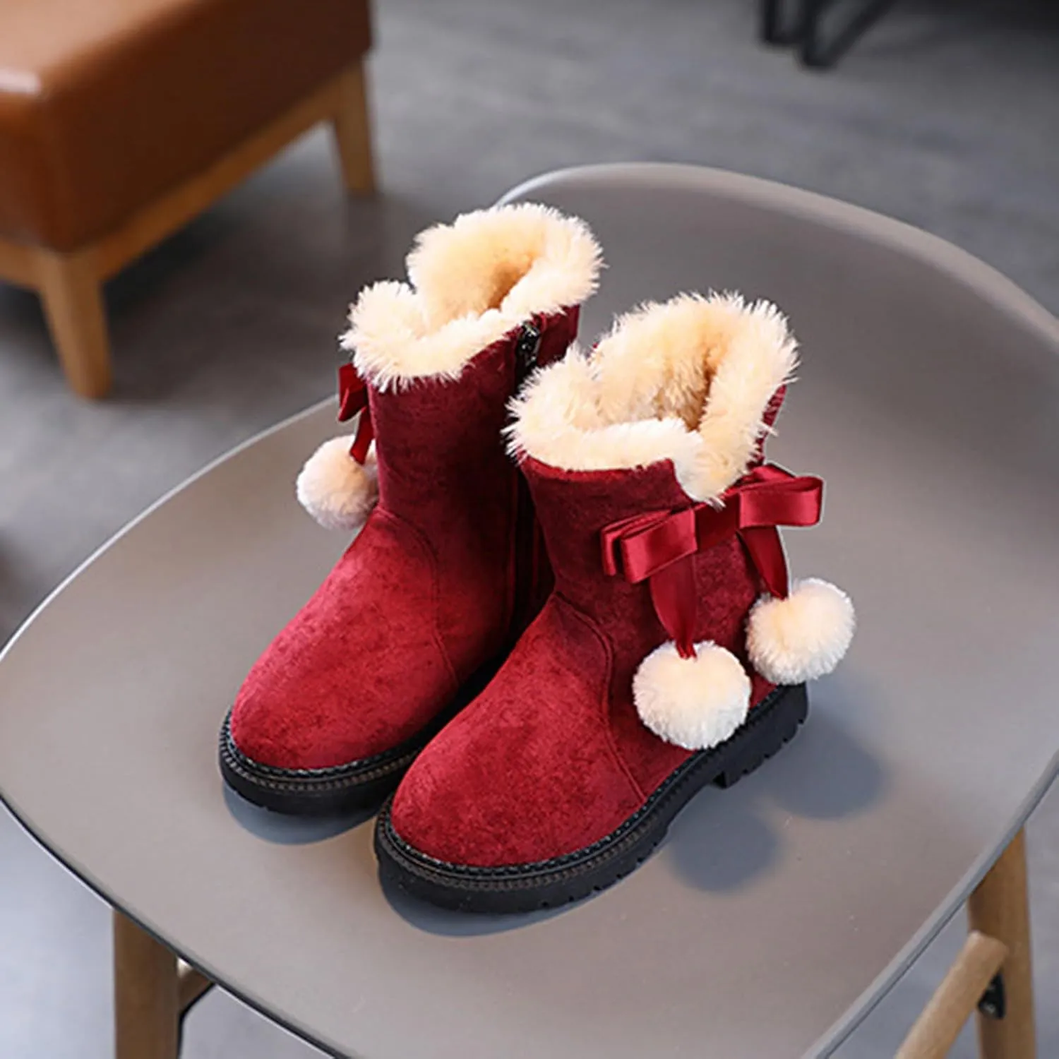 Kids Winter Boots Girls Boots Kids Winter Faux Fur Warm Snow Ankle Boots Non Slip Warm Comfortable Cute Walking Shoes