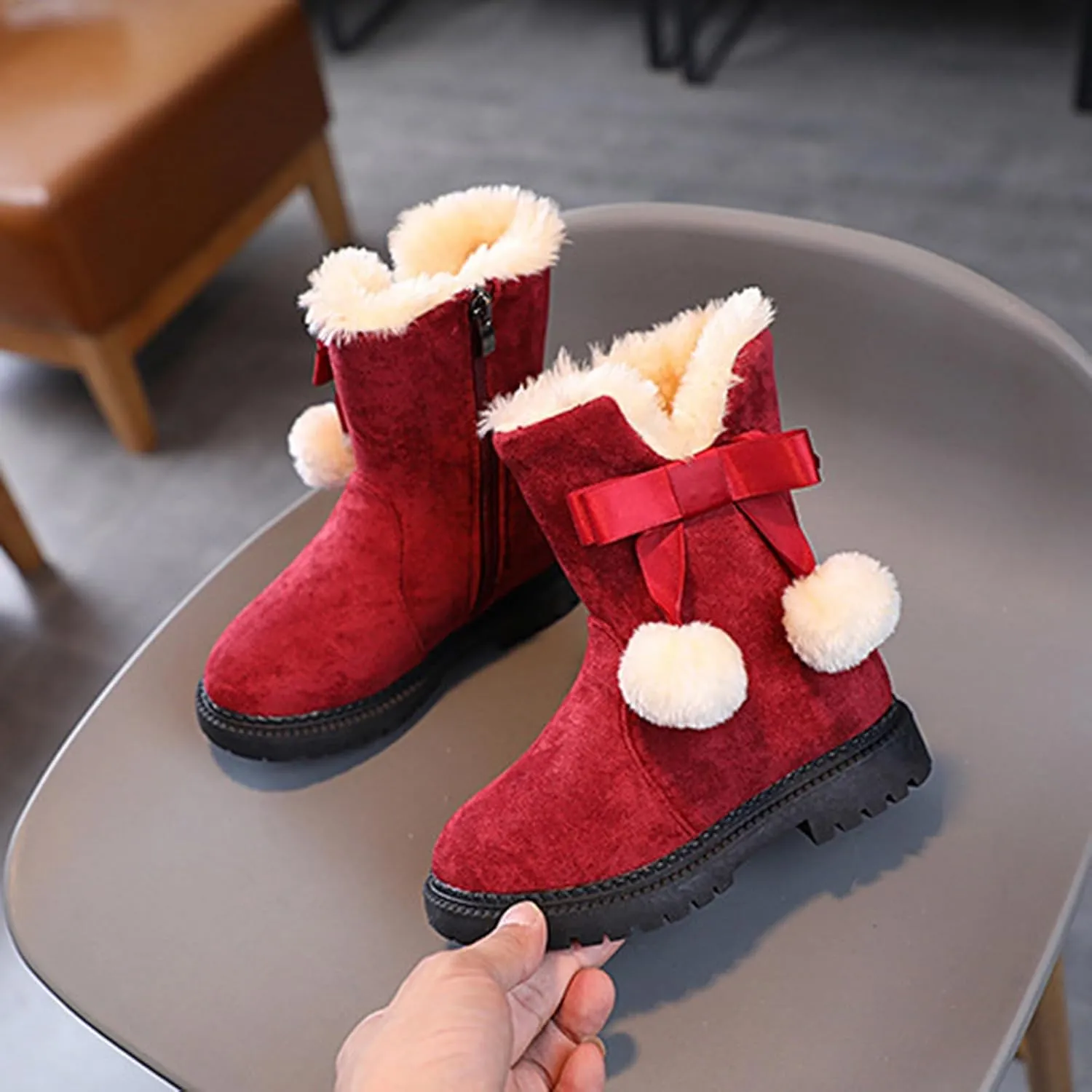 Kids Winter Boots Girls Boots Kids Winter Faux Fur Warm Snow Ankle Boots Non Slip Warm Comfortable Cute Walking Shoes