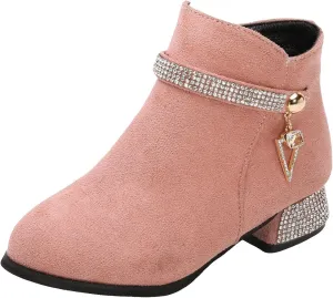 Kids Winter Boots Girls Dress Boots Short Shoes Girls Ankle Boots Low Heel Side Zipper Fall Winter Booties Outdoor Shoes