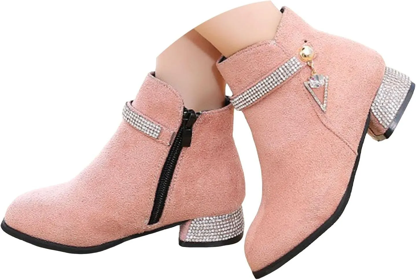 Kids Winter Boots Girls Dress Boots Short Shoes Girls Ankle Boots Low Heel Side Zipper Fall Winter Booties Outdoor Shoes