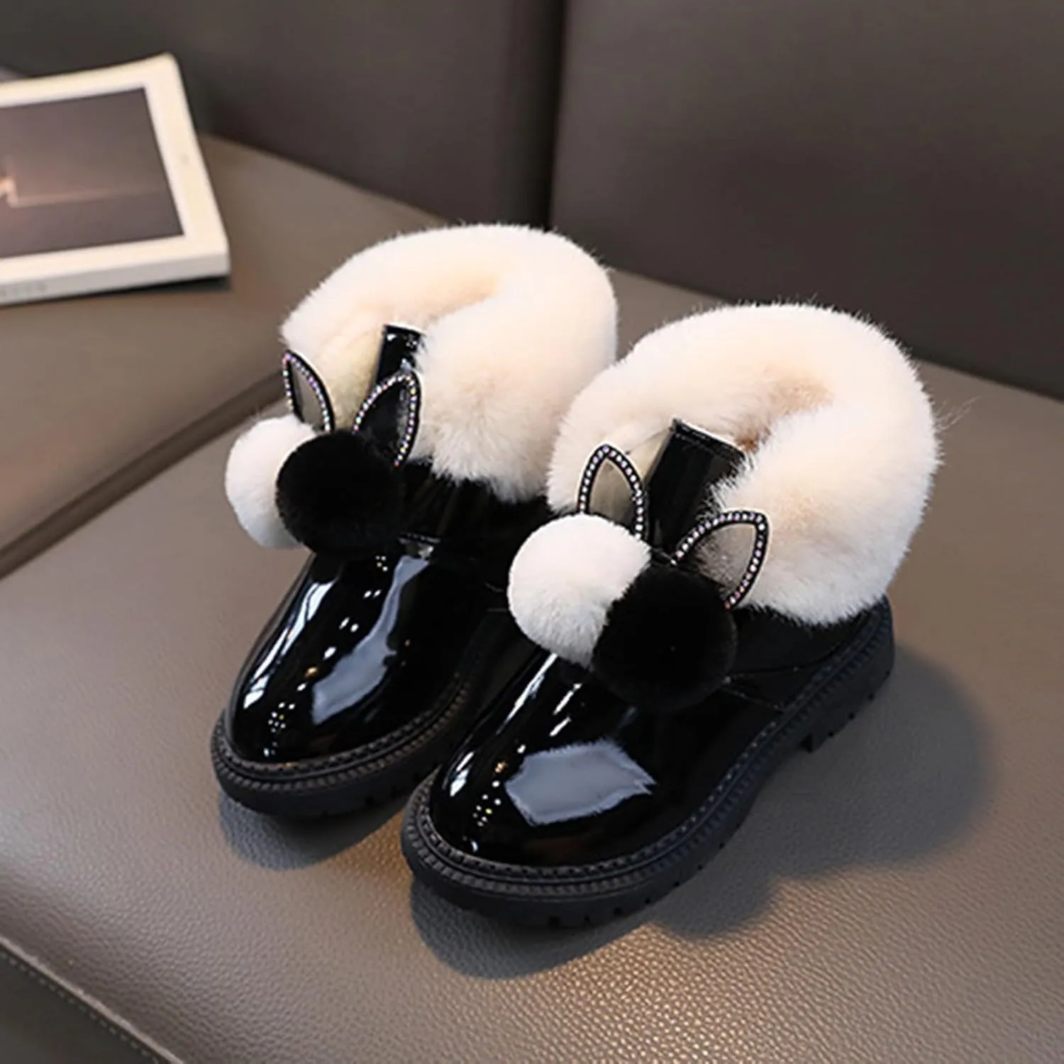 Kids Winter Boots Snow Boots for Girls Warm Winter Cozy Fuzzy Non-Slip Fashion Princess Faux Fur Lined Ankle Boots