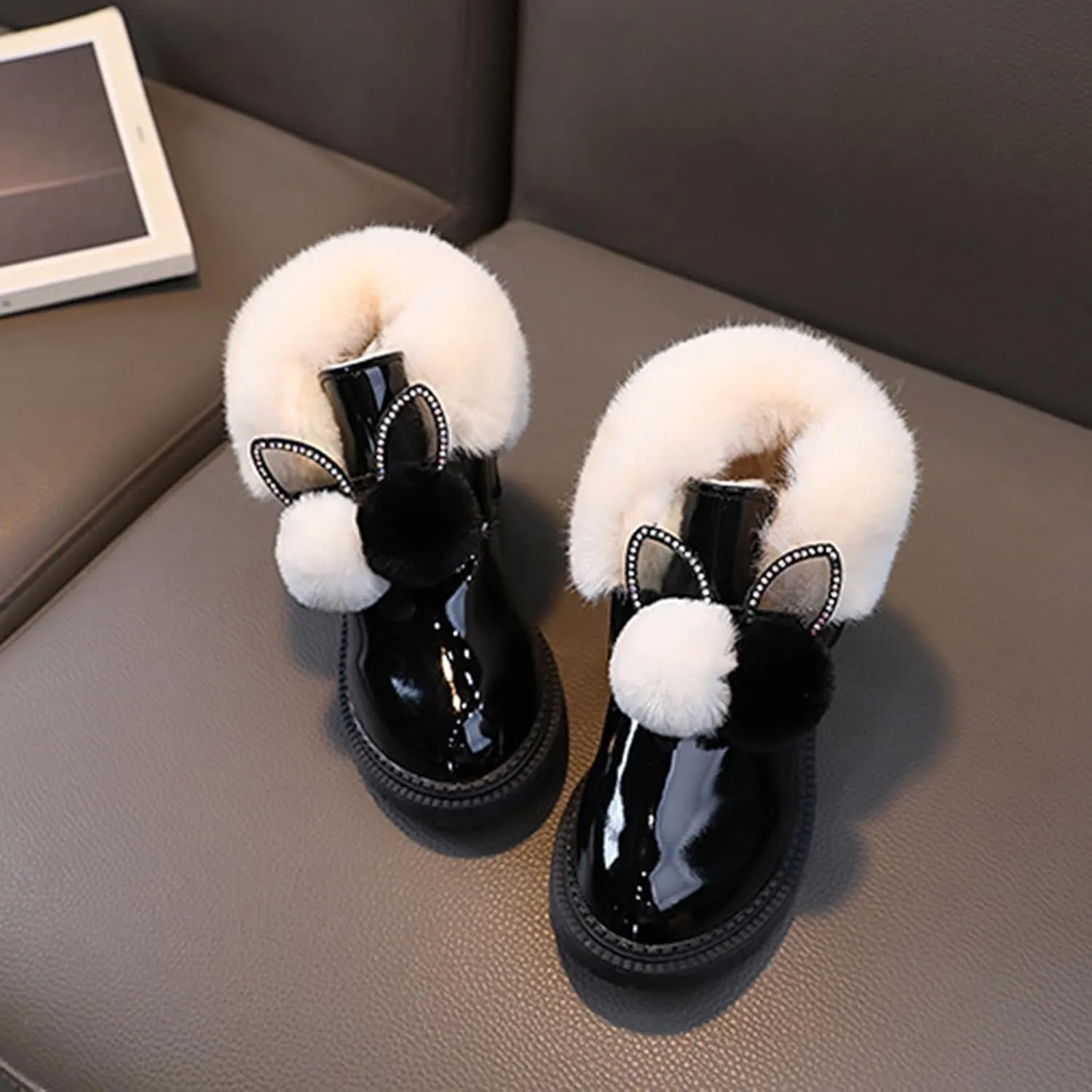 Kids Winter Boots Snow Boots for Girls Warm Winter Cozy Fuzzy Non-Slip Fashion Princess Faux Fur Lined Ankle Boots