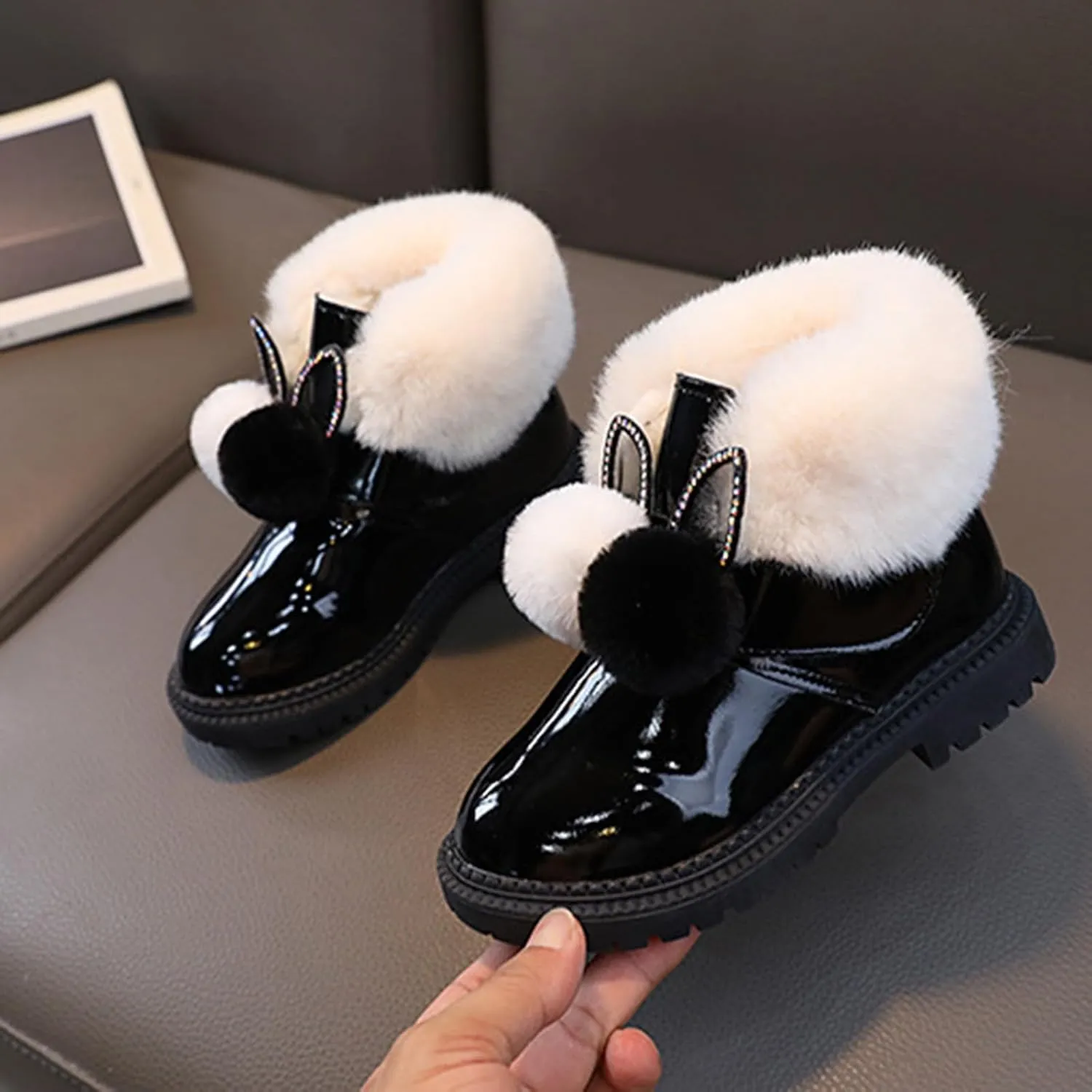 Kids Winter Boots Snow Boots for Girls Warm Winter Cozy Fuzzy Non-Slip Fashion Princess Faux Fur Lined Ankle Boots