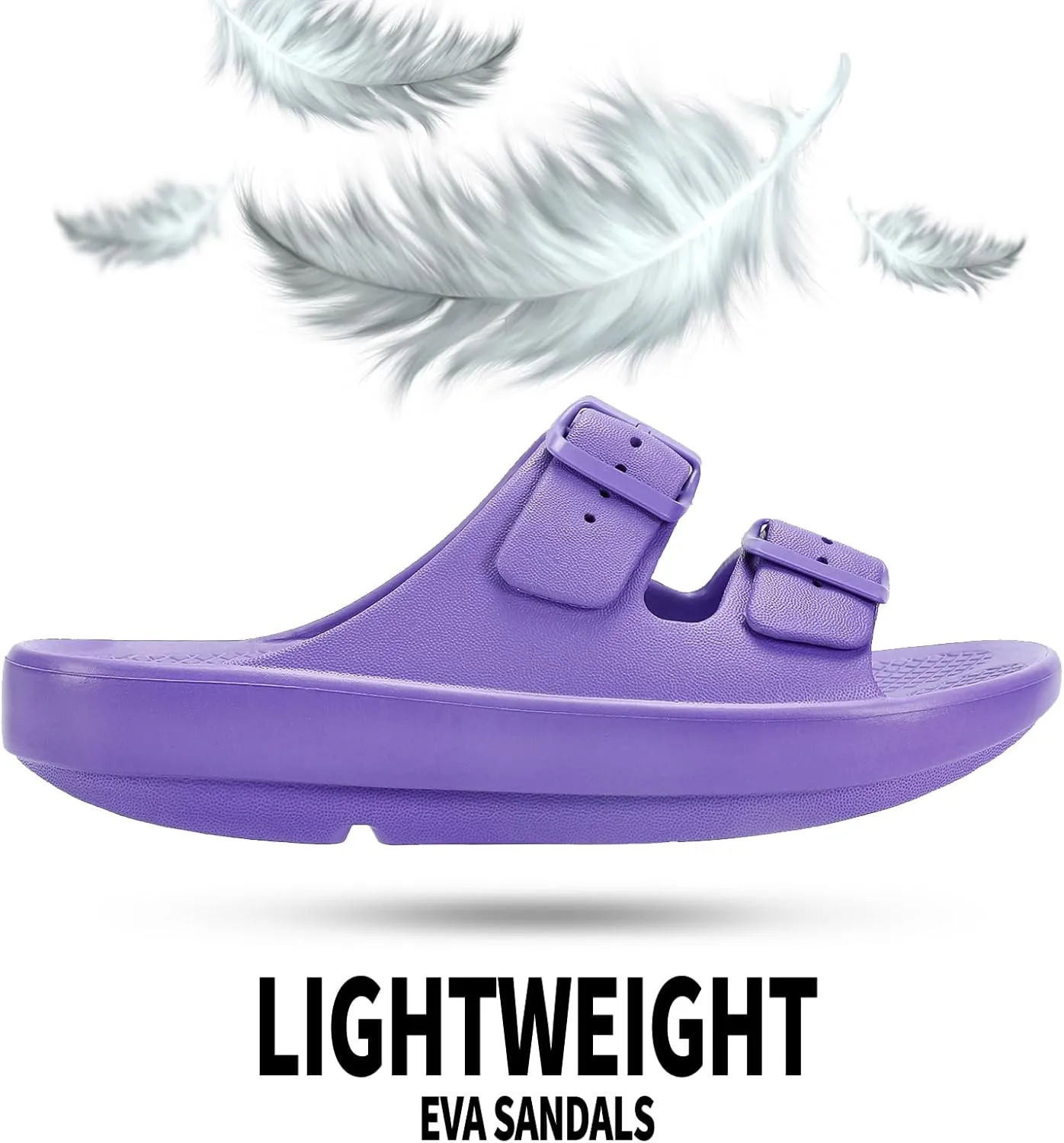 Kricely Women and Men Wide Width Recovery Sandals Plantar Fasciitis Arch Support Orthotic Slides Adjustable Double Buckle Thick Sole Slippers Reduces Stress on Feet Joints & Back Post-Exercise